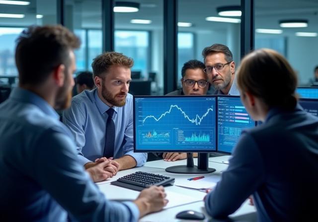 TransitMaut Systeme GmbH team members discussing toll management data on screens.